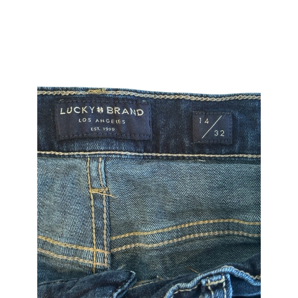 Lucky Brand High Rise Flare Stevie Denim Jeans Womens Size 14 / 32 Blue Raw Hem - Picture 6 of 16